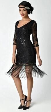 Unique Vintage Black Beaded and Sequin Margaux Cocktail Flapper Dress NWOT